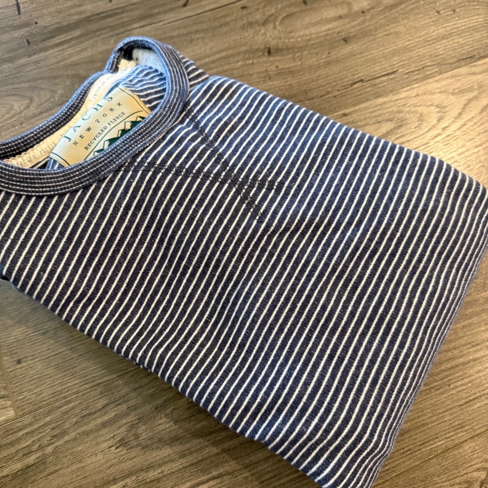 Jachs NY Mens Recycled Fleece Striped Crewneck Sweatshirt Blue White Size M